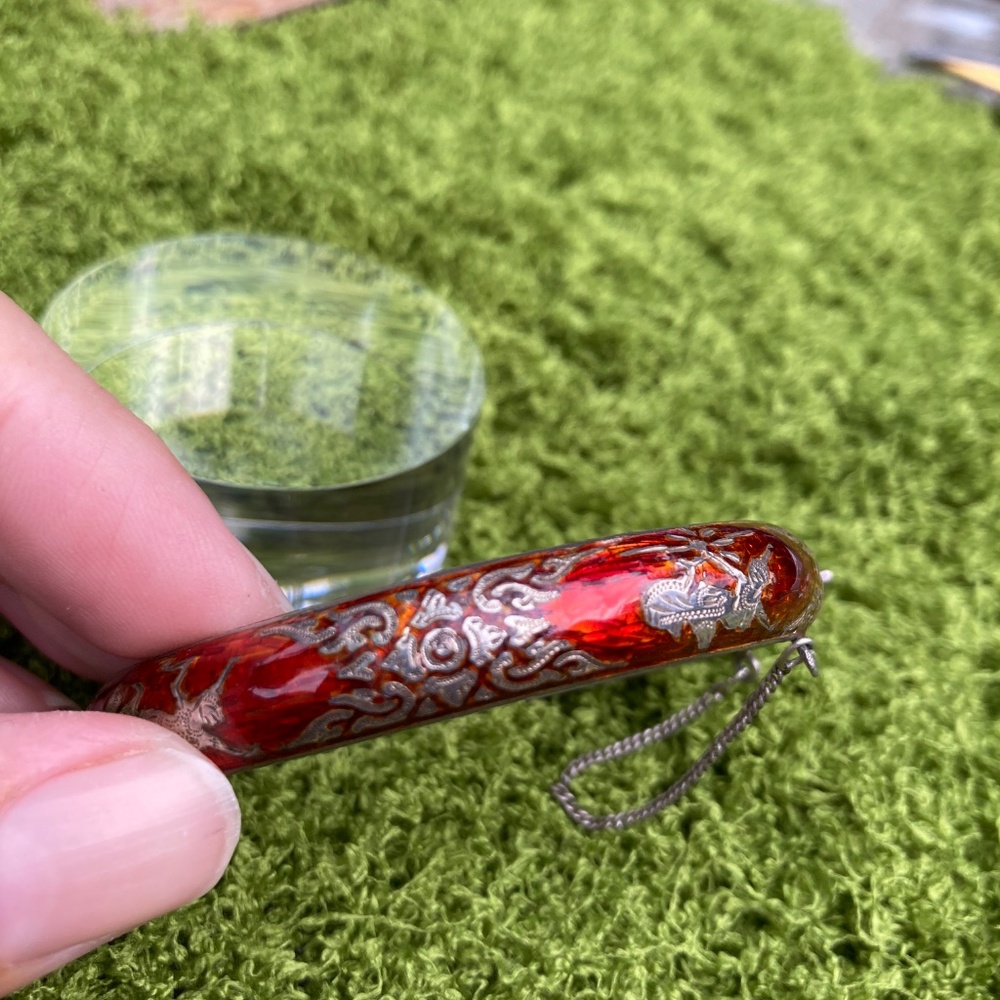 Ruby Red Enamel | Siam Vintage Sterling Silver Dancing Goddess Cuff Bracelet
